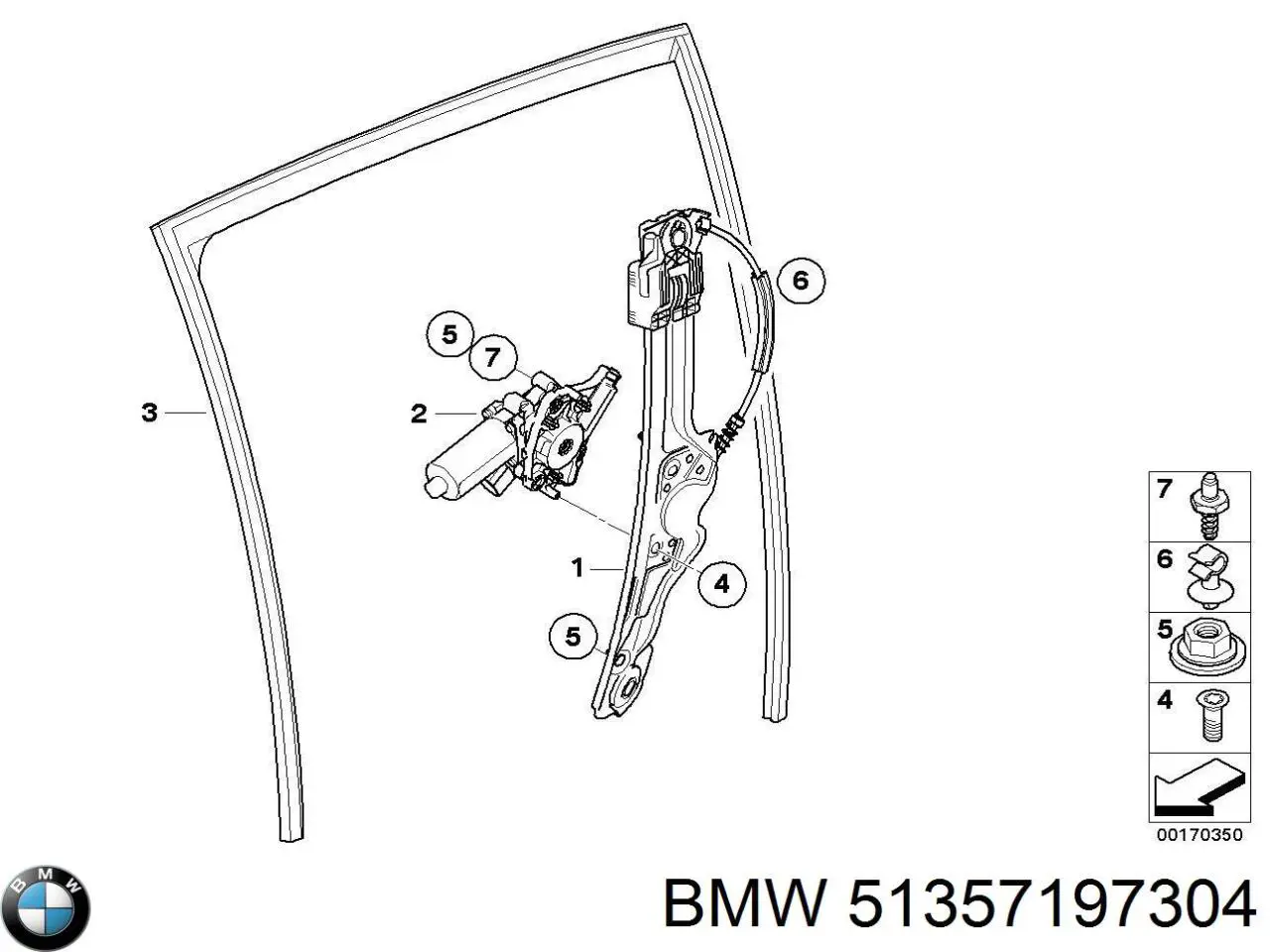 51357197304 BMW механізм склопідіймача двері задньої, правої