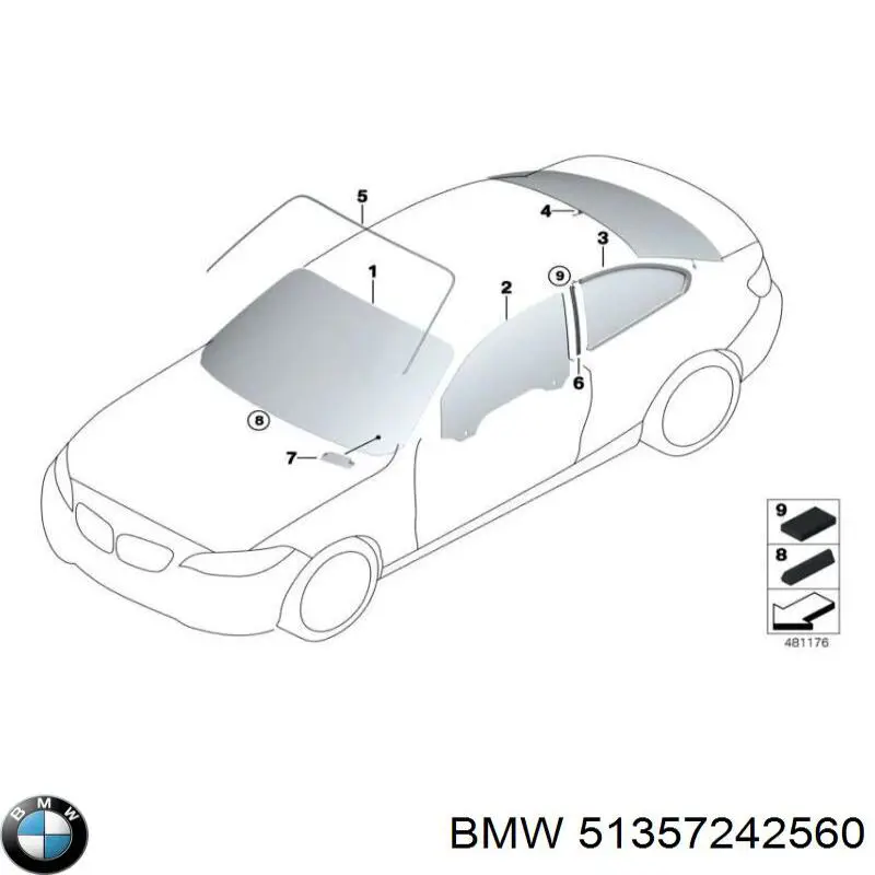 51357242560 BMW Скло задньої двері правої