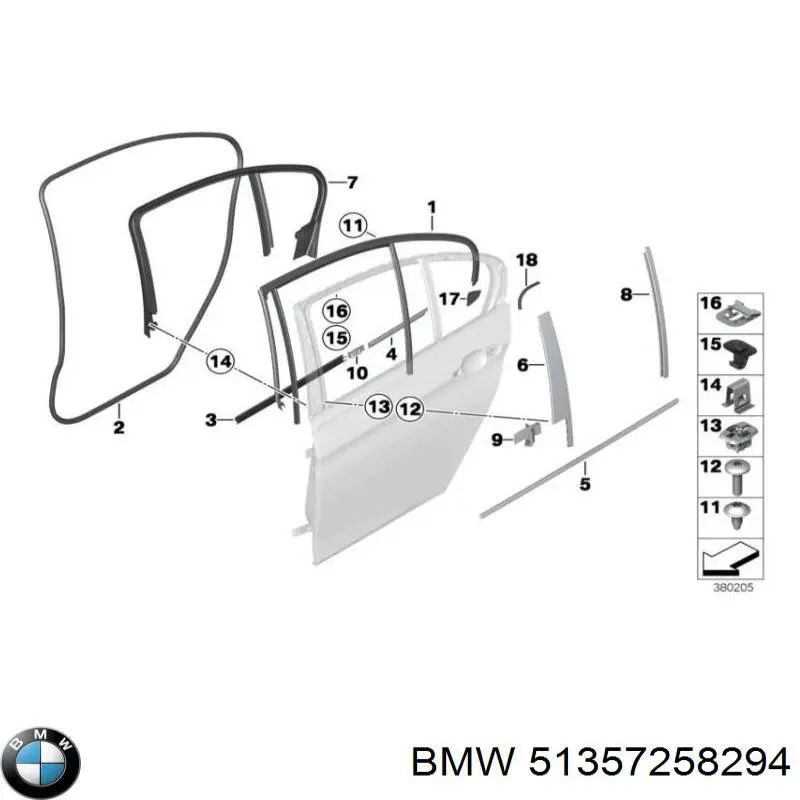 Молдинг опускного скла нижній, двері задньої, правої BMW 51357258294 ціна, від 10.40 USD