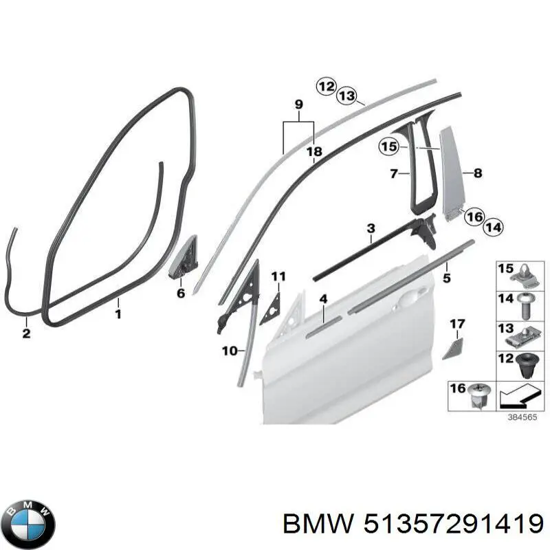 51357291419 BMW Скло задніх дверей, лівих