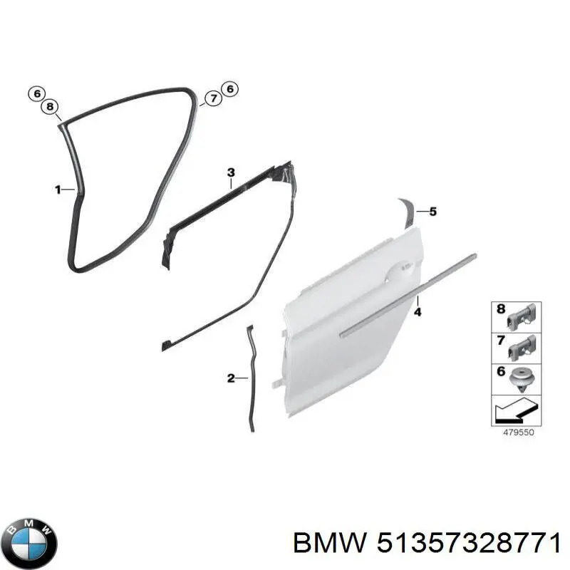51357328771 BMW Ущільнювач дверей задніх, лівих (на двері)