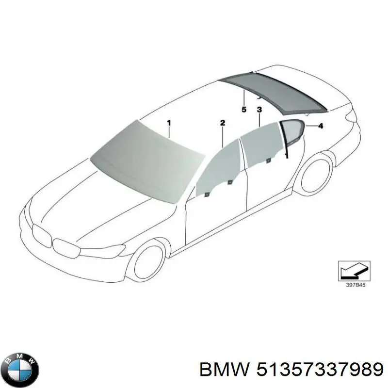 51357337989 BMW Скло задніх дверей, лівих