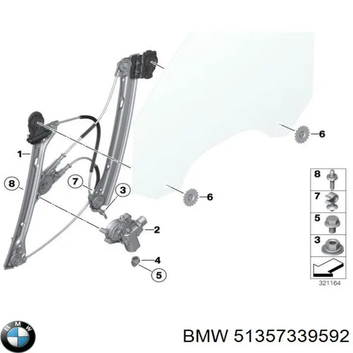 Механізм склопідіймача дверей передніх, правих BMW 51357339592 ціна, від 126.67 USD