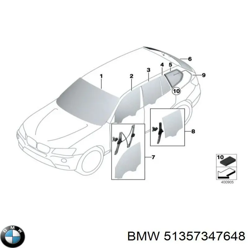 Скло задньої двері правої на BMW X3 (F25)