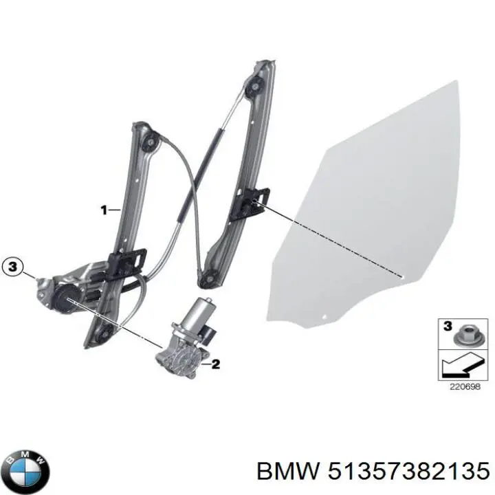 Склопідйомник з електродвигуном BMW 51357382135 ціна, від 25.33 USD
