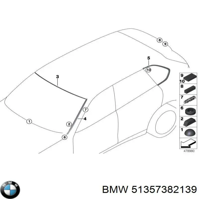 Купити 51357382139 BMW Скло задньої двері лівої