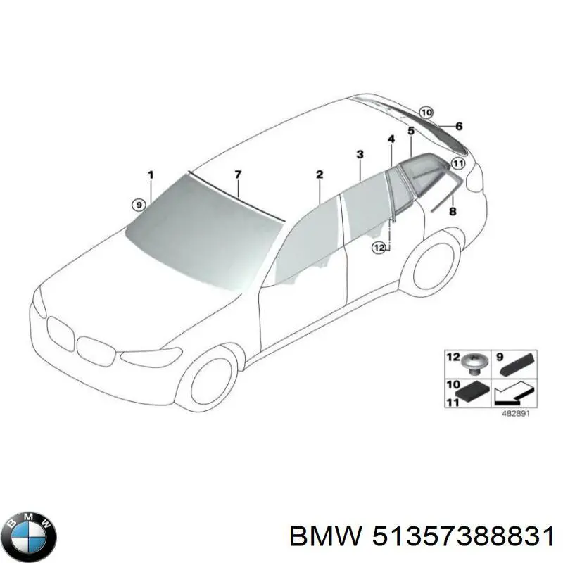51357388831 BMW Скло задніх дверей, лівих
