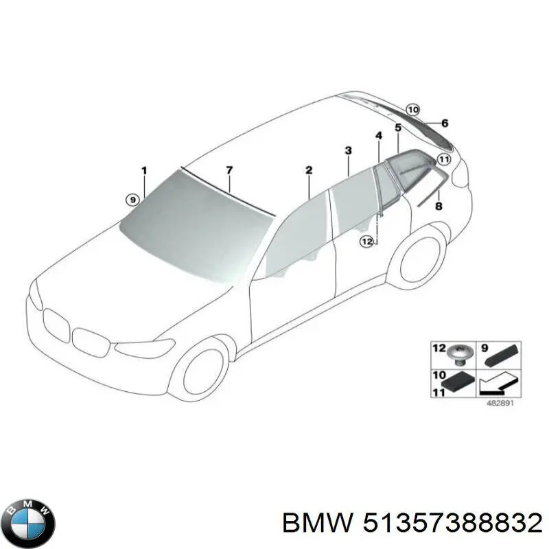 51357388832 BMW Скло задньої двері правої
