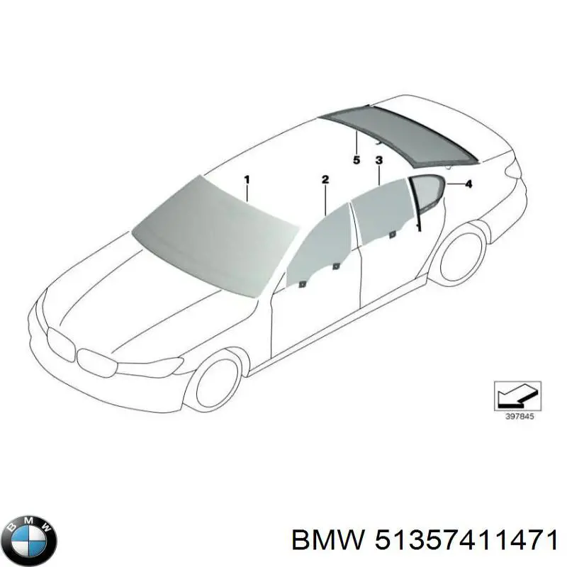 51338497213 BMW Скло задніх дверей, лівих