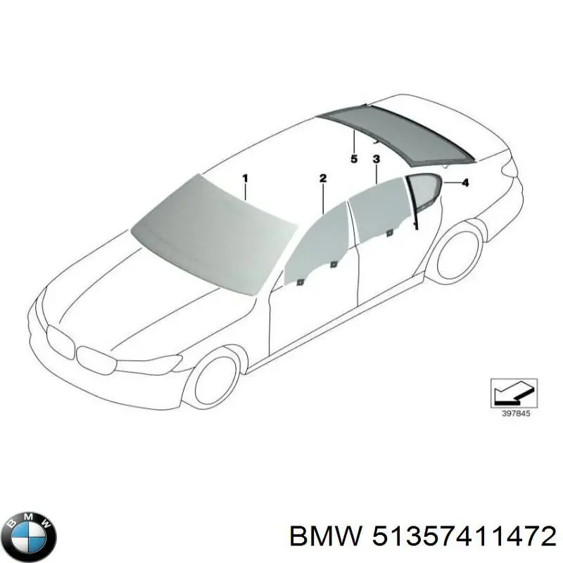 51338497214 BMW Скло задньої двері правої
