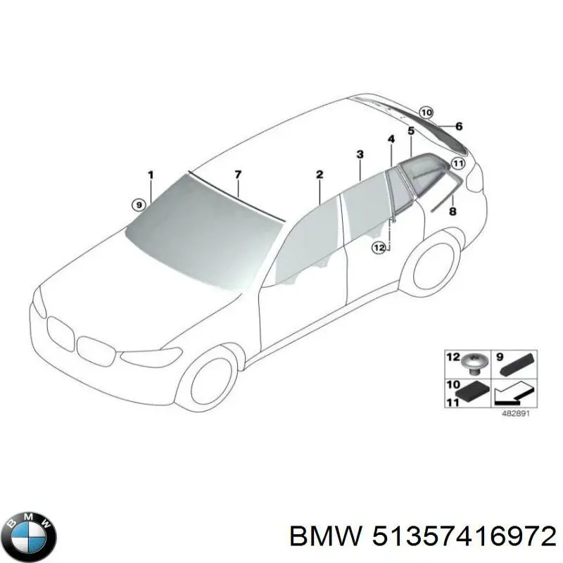 51357416972 BMW Скло задньої двері правої