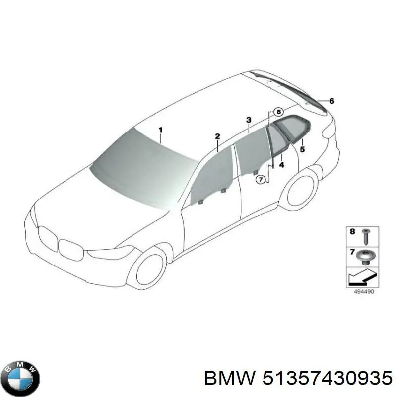 Скло задніх дверей, лівих на BMW X5 (G05, F95)