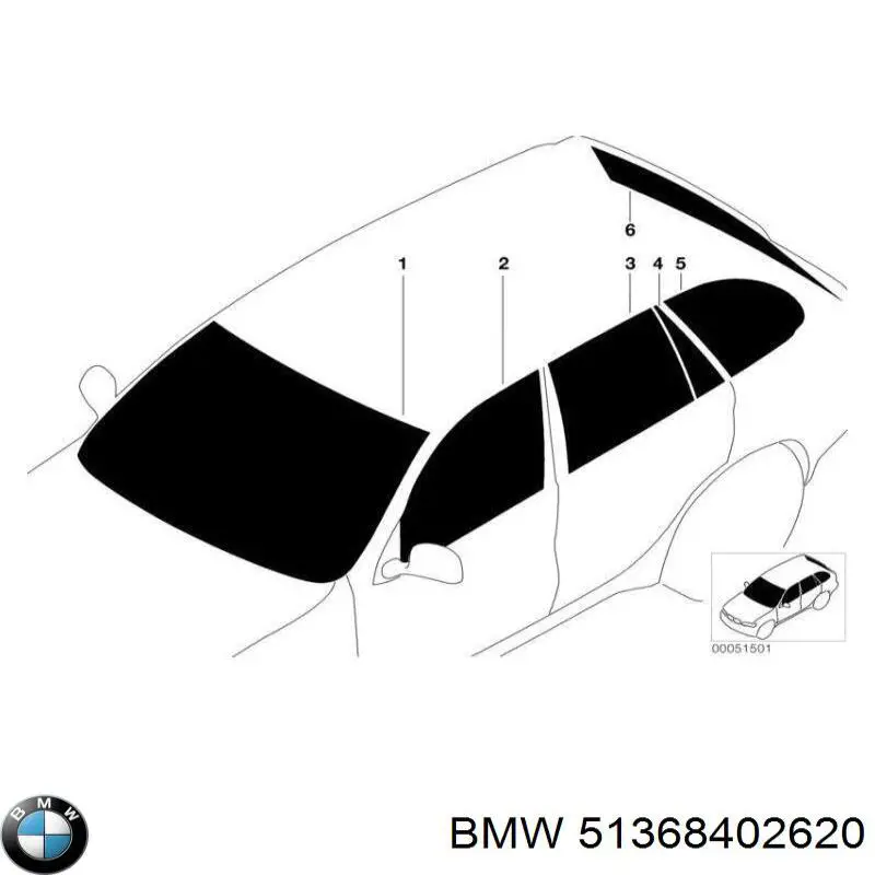 Скло кузова/багажного відсіку, праве BMW 51368402620 ціна, від 41.67 USD