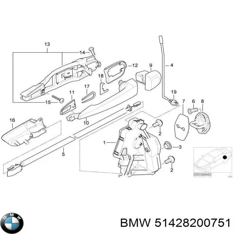 Ручка задньої двері внутрішня ліва BMW 51428200751 ціна, від 6.33 USD