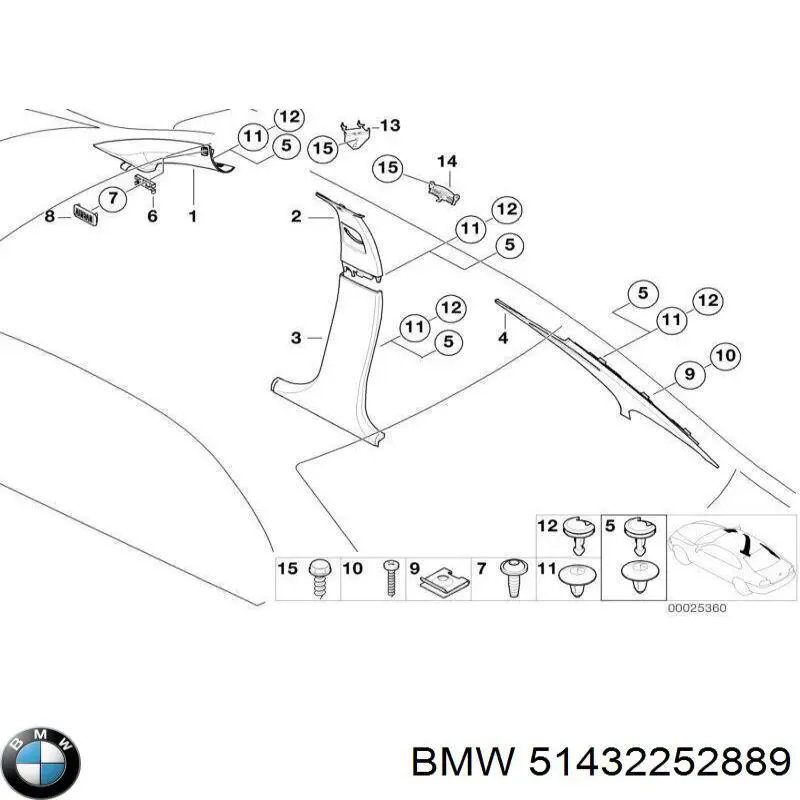Обшивка стійки кузова внутрішня, передня ліва BMW 51432252889 ціна, від 96.40 USD