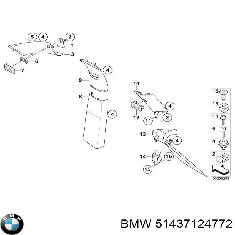 Обшивка стійки кузова внутрішня, передня права 51437124772 BMW