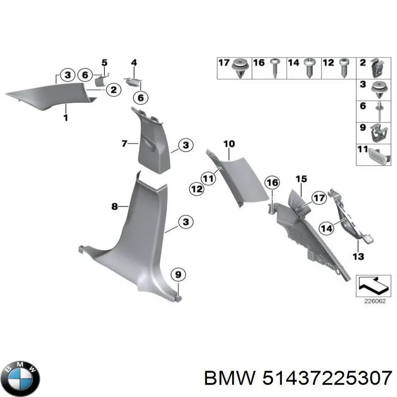 51437225307 BMW Обшивка стійки кузова внутрішня, передня ліва