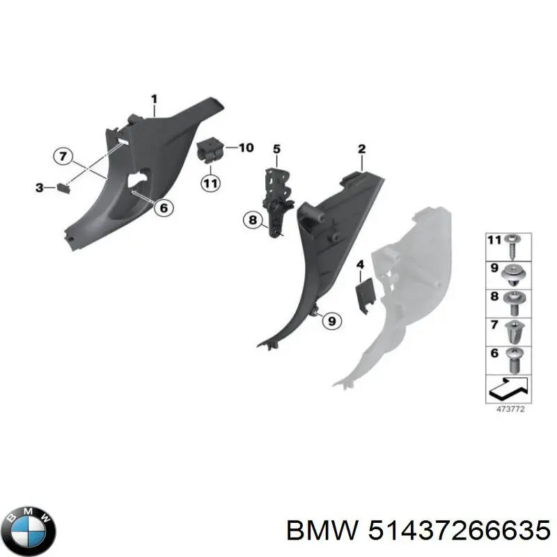 51437266635 BMW Обшивка стійки кузова внутрішня, передня ліва
