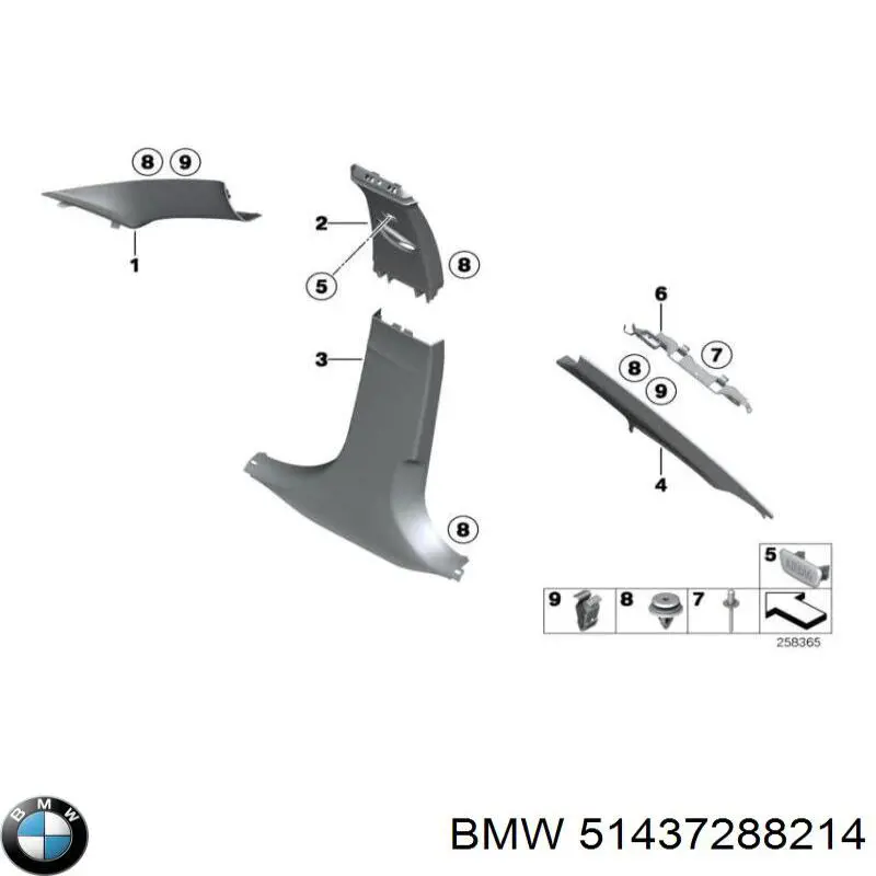 Обшивка стійки кузова внутрішня, передня права BMW 51437288214 ціна, від 10.13 USD