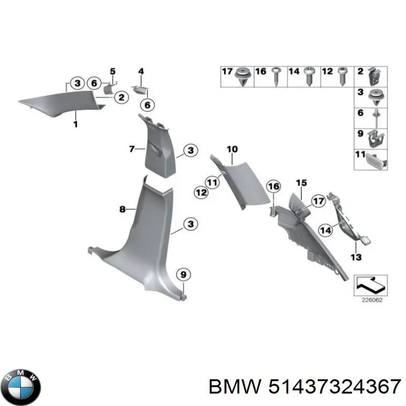 51437324367 BMW Обшивка стійки кузова внутрішньої, середня нижня ліва