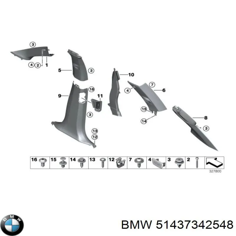 Обшивка стійки кузова внутрішня, середня права BMW 51437342548 ціна, від 12.57 USD