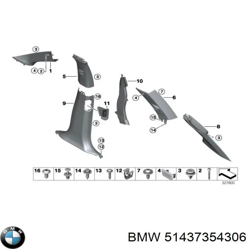 51437354306 BMW Обшивка стійки кузова внутрішня, середня нижня права