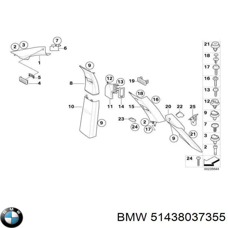 51438037355 BMW Обшивка стійки кузова внутрішня, передня ліва