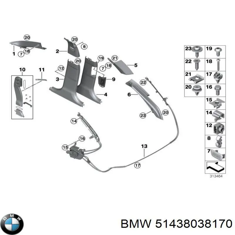 51438038170 BMW Обшивка стійки кузова внутрішня, передня права