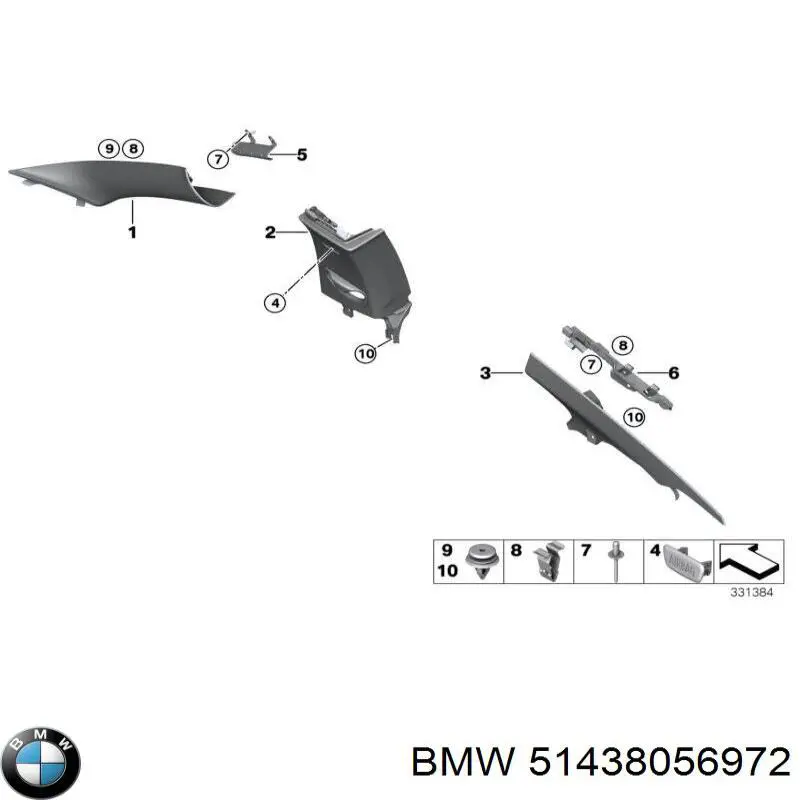 51438056972 BMW Обшивка стійки кузова внутрішня, передня права