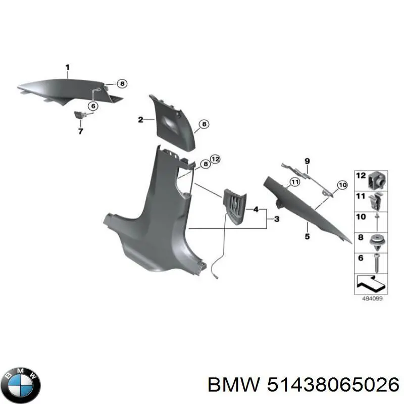 51438065026 BMW Обшивка стійки кузова внутрішня, середня права