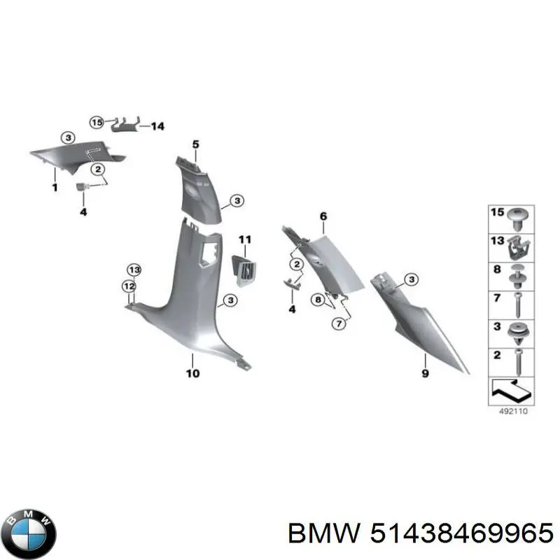 51435A0D9B7 BMW Обшивка стійки кузова внутрішня, середня ліва