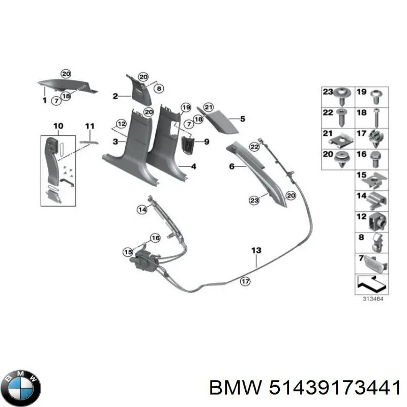 Обшивка стійки кузова внутрішня, передня ліва BMW 51439173441 ціна, від 5.52 USD
