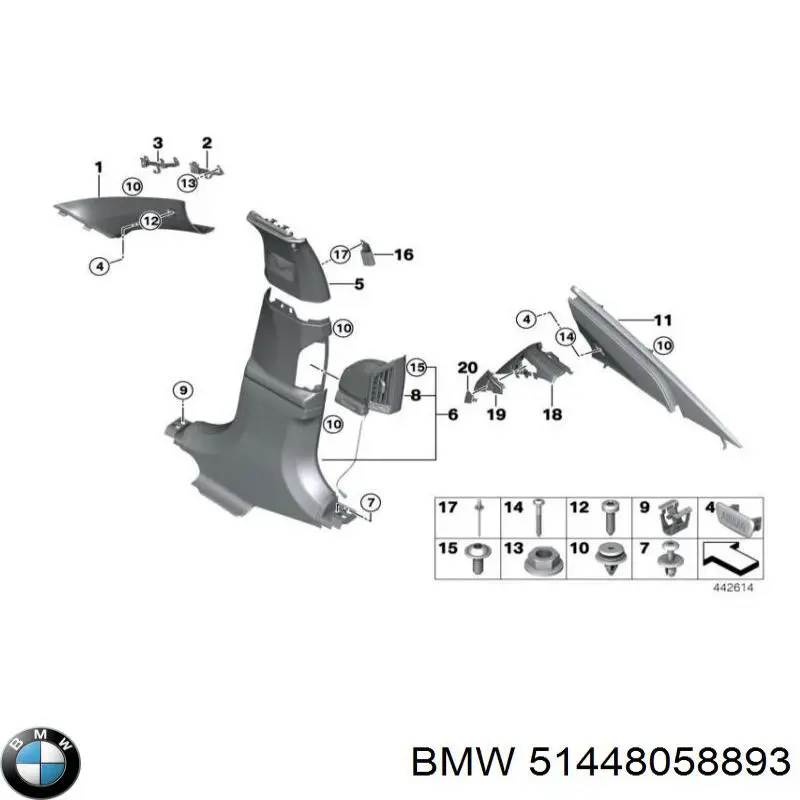 Обшивка стійки кузова внутрішня, передня ліва BMW 51448058893 ціна, від 24.83 USD