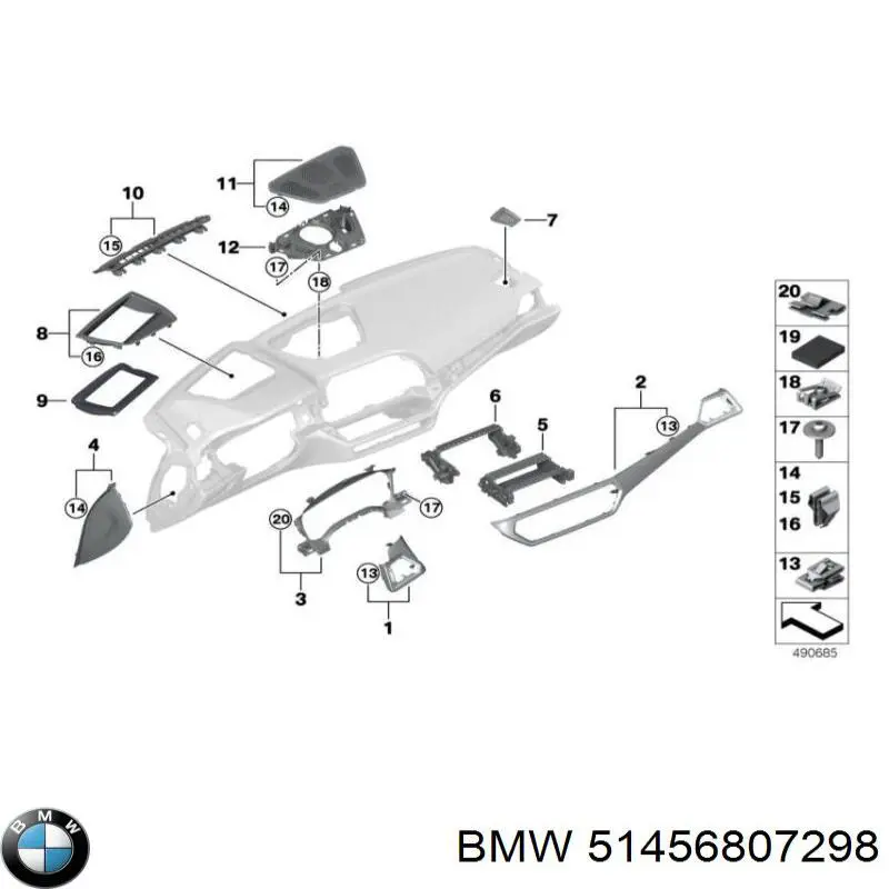 Молдинг (накладка) панелі приладів "торпедо", лівий BMW 51456807298 ціна, від 34.17 USD