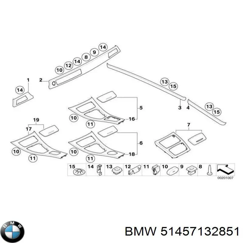 51456985540 BMW Молдинг (накладка) приладової панелі "торпедо", правий