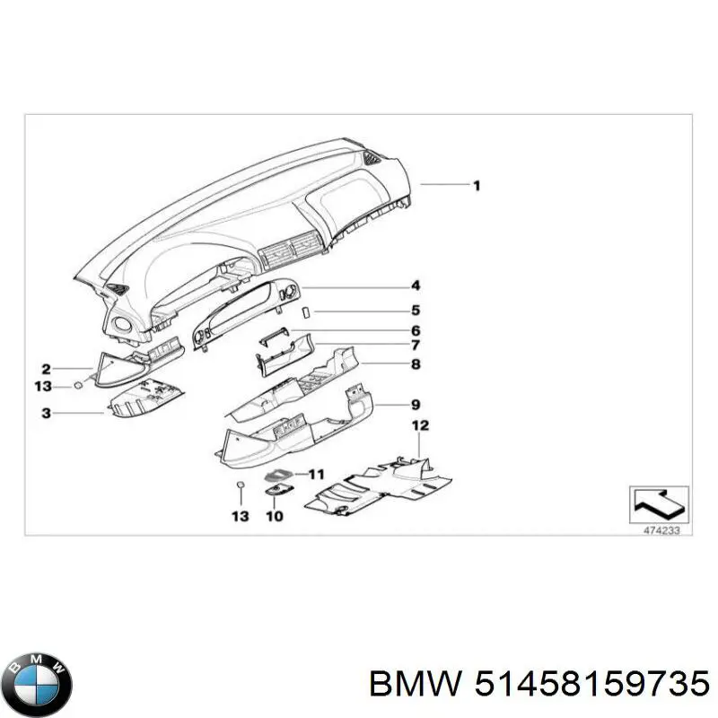 Купити 51458159735 BMW Облицювання щитка приладів "торпедо"