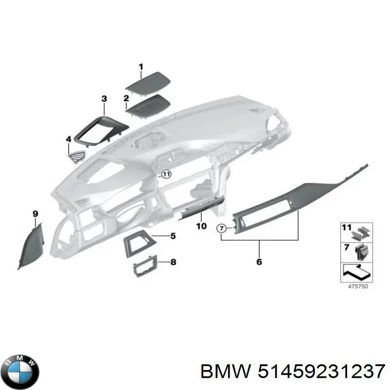 51459231237 BMW Молдинг (накладка) приладової панелі "торпедо", правий