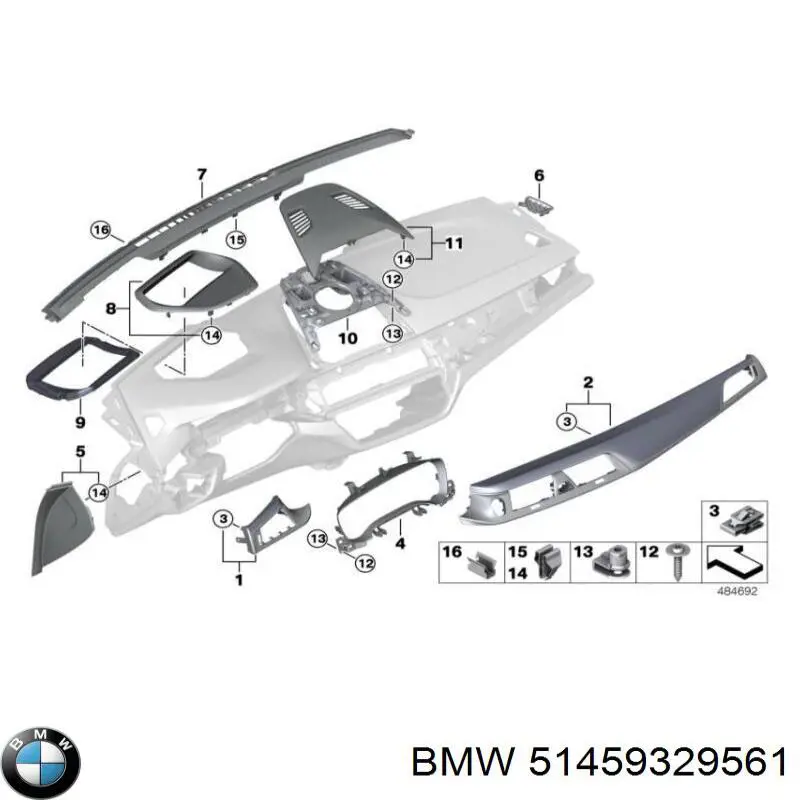 Молдинг (накладка) панелі приладів "торпедо", центральний BMW 51459329561 ціна, від 19.00 USD