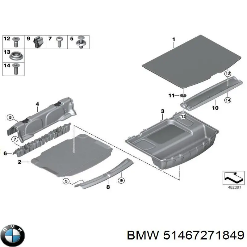Полку салону, задня (багажного відсіку) BMW 51467271849 ціна, від 167.23 USD