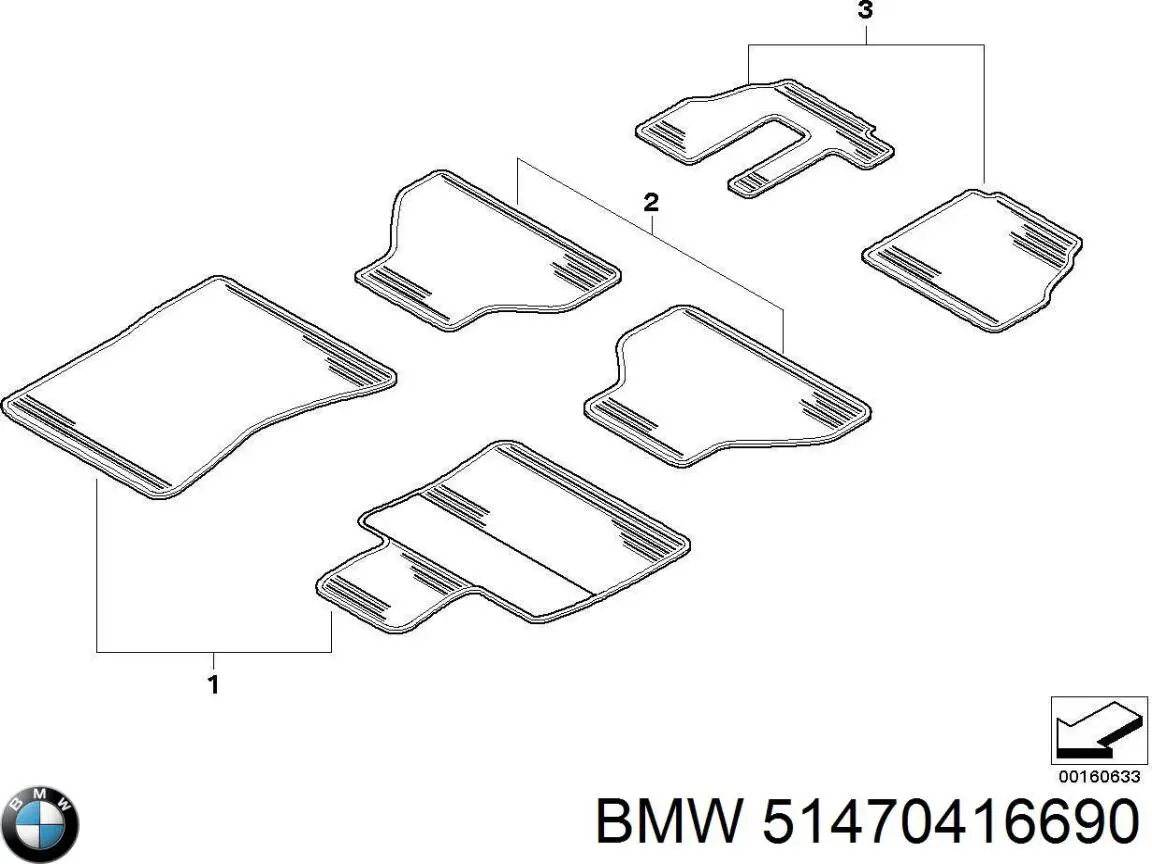 Килимок задній, комплект 2 шт. BMW 51470416690 ціна, від 48.22 USD