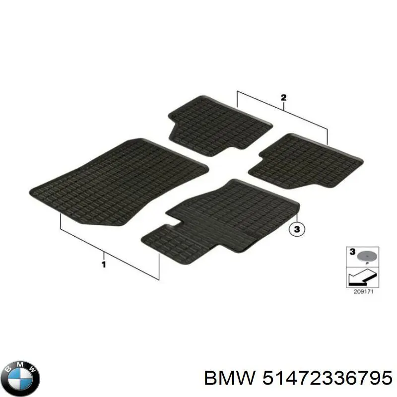 Килимок задній, комплект 2 шт. BMW 51472336795 ціна, від 70.83 USD