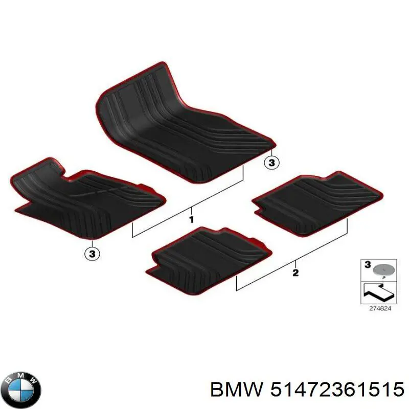 Килимок задній, комплект 2 шт. BMW 51472361515 ціна, від 38.09 USD