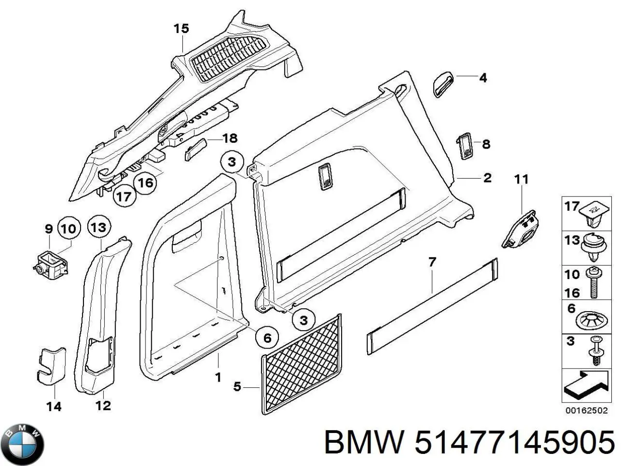 Облицювання багажного відсіку, ліве BMW 51477253939 ціна, від 12.56 USD