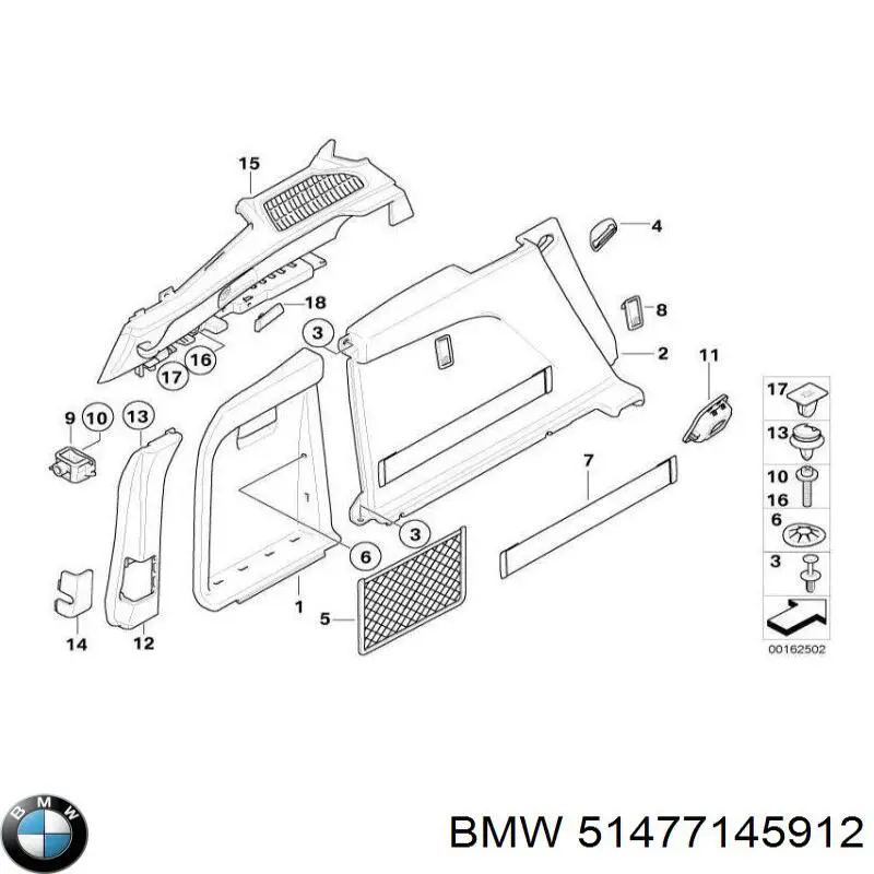 Облицювання багажного відсіку, праве BMW 51477145912 ціна, від 10.72 USD