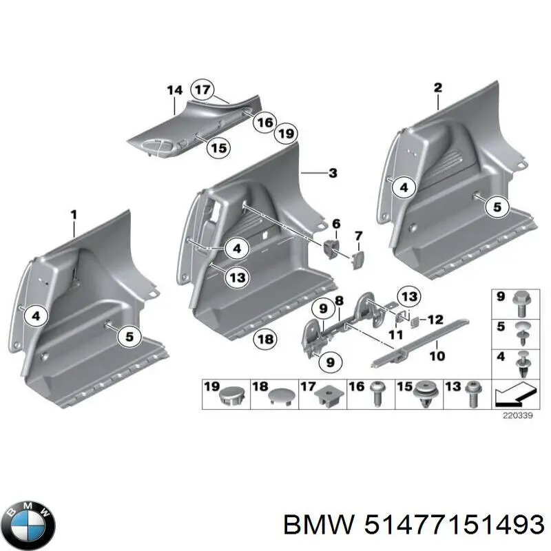 Облицювання багажного відсіку, переднє BMW 51477151493 ціна, від 11.07 USD