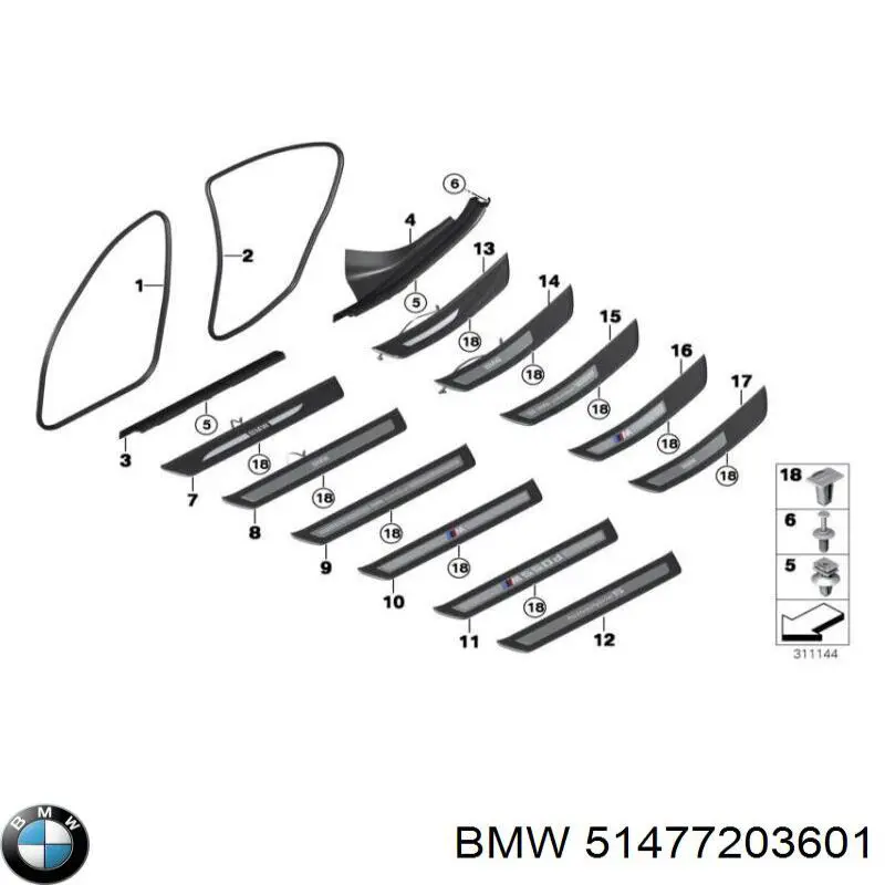 Накладка дверного порога внутрішнє, ліве на BMW 5 (F10)