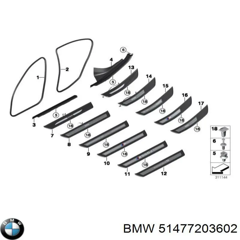 Обшивка порога, права на BMW 5 (F10)