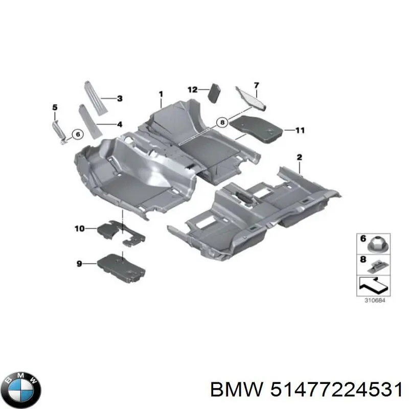 Покриття підлогове салону, заднє BMW 51477224531 ціна, від 31.67 USD