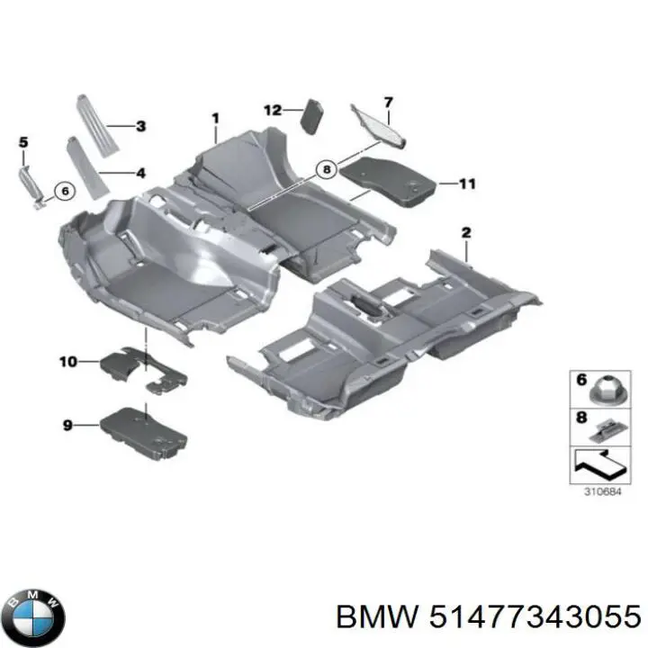 Покриття підлогове салону, заднє BMW 51477343055 ціна, від 57.00 USD