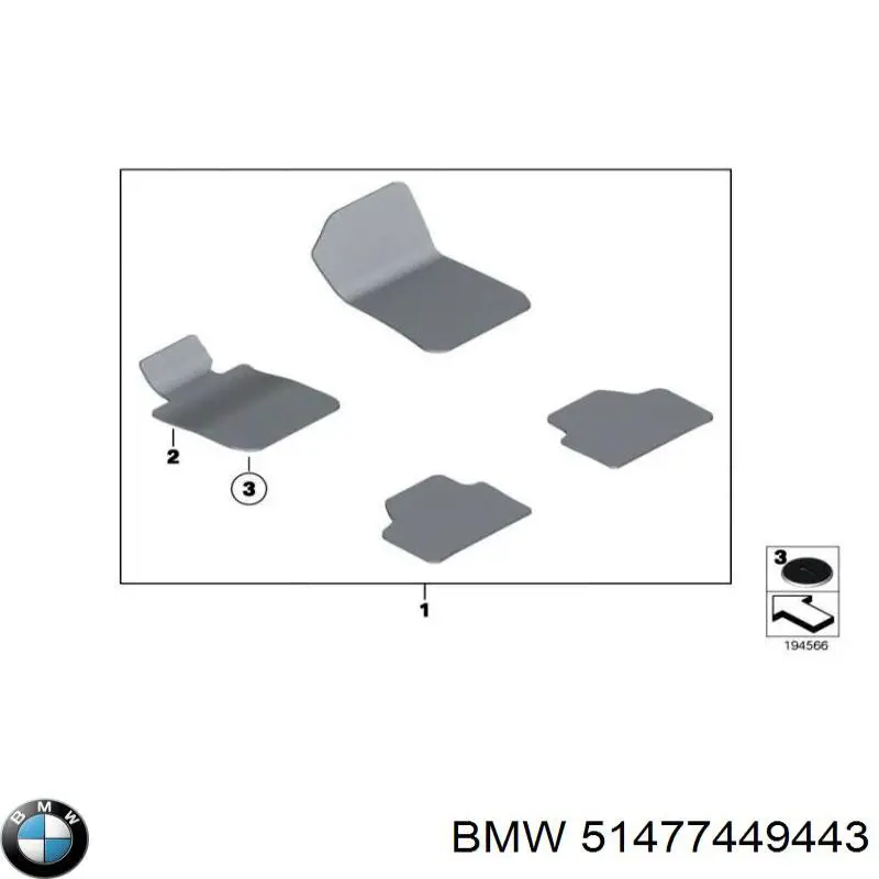 Комплект килимків BMW 51477449443 ціна, від 80.58 USD